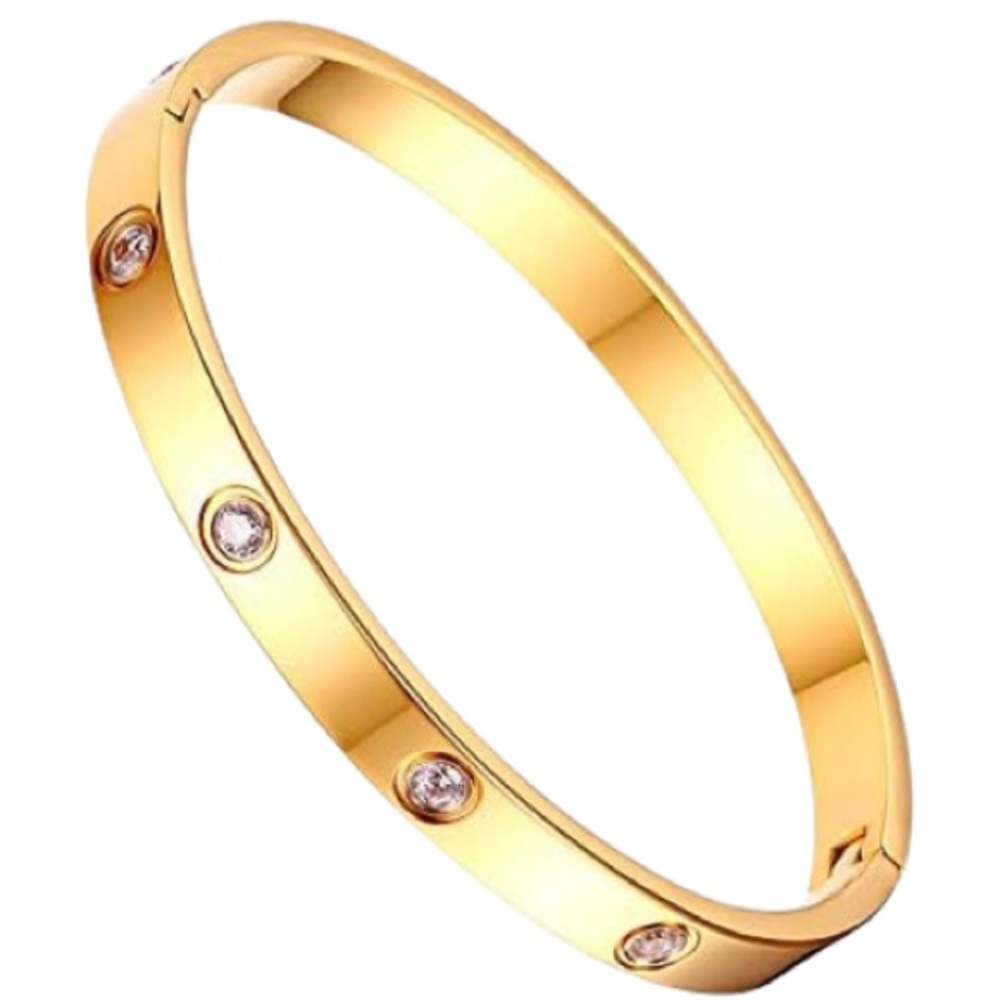 Elegant 18K Gold Plated Stainless Steel Bracelet with CZ Crystal Accents